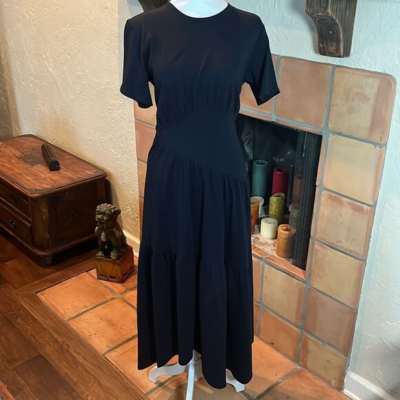 FRAME Gathered Seam Short Sleeve Dress, Navy Blue, size M - Picture 1 of 9